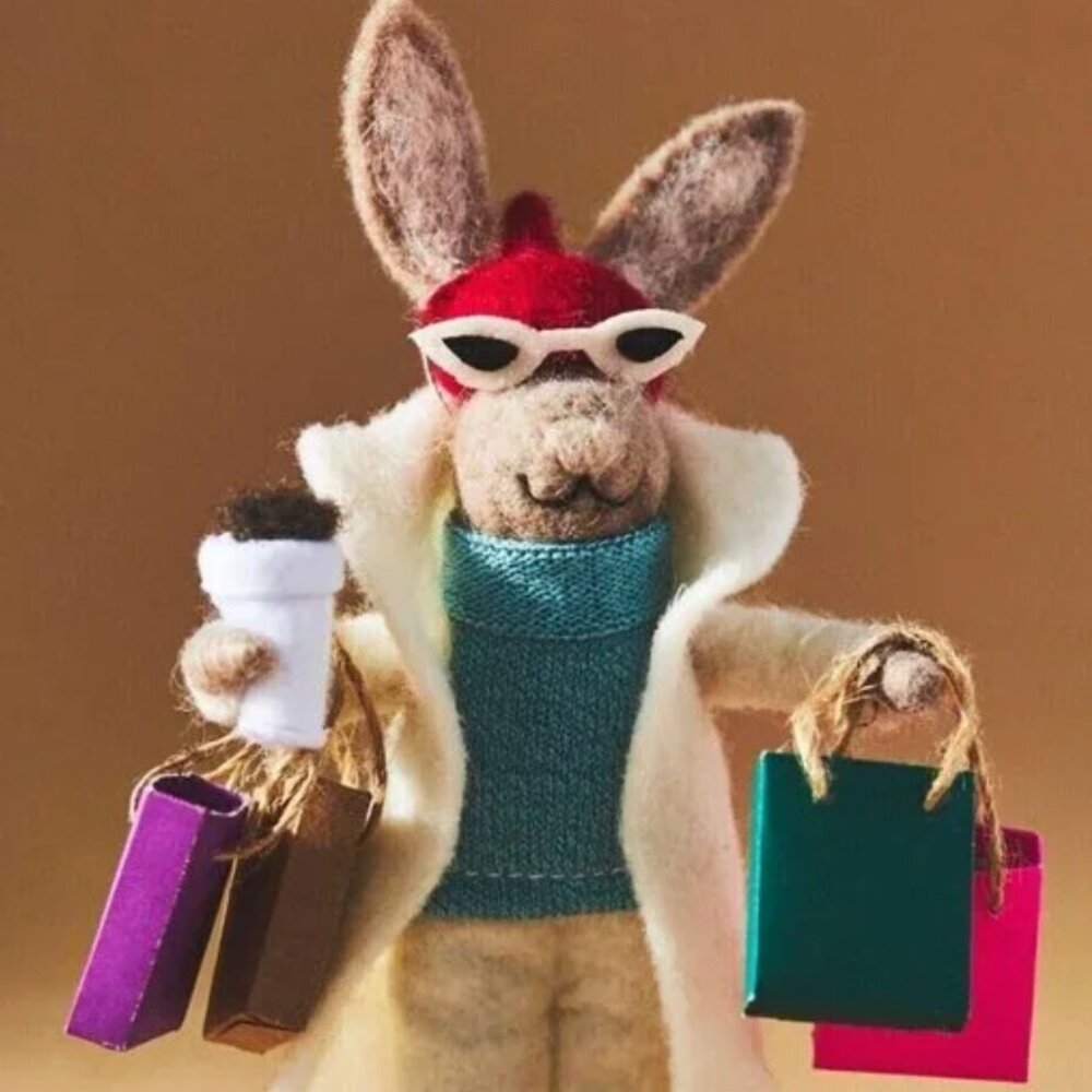 NWT Anthropologie 2023 Busy Bunnies Shopper Felt Ornament